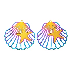 Shell Shape Ионное покрытие (ip) 304 подвески с травленым металлом из нержавеющей стали, Радуга цветов, формы раковины, 38x38.5x0.3 мм, отверстие : 1.2 мм