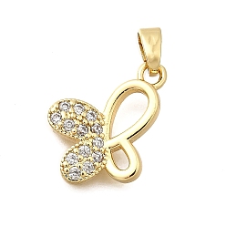 Бабочка Латунные микро проложить кубического циркония подвески, реальный 18 k позолоченный, бабочка, 14x15x3 мм, отверстие : 5x2.5 мм