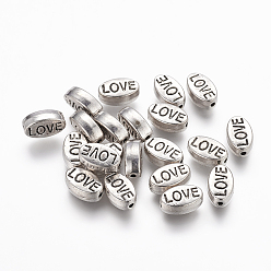 Antik Silber Farbe Herren Valentinstag Geschenkidee tibetischen Stil Legierungsperlen, Oval mit Wort Liebe, cadmiumfrei und bleifrei, Antik Silber Farbe, 10x6x4 mm, Bohrung: 1 mm