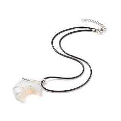 Опал Колье с подвеской в виде полумесяца, колье из латуни с драгоценными камнями и вощеным шнуром для женщин, 17.40 дюйм (44.2 см)