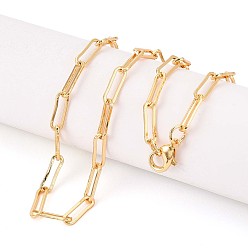 Light Gold Латунные скрепки, изготовление колье из вытянутых удлиненных кабельных цепочек, с карабин-лобстерами , золотой свет, 17.71 дюйм (45 см) в длину, ссылка: 3.7x12 mm, Перейти кольцо: 5x1 мм
