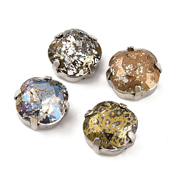 Платина Шить на горный хрусталь, многожильные звенья из стекла, хрусталя и стразов, с настройками латуни, аксессуары для одежды, граненые, квадратный, платина, 11x11x5.5 мм, отверстие : 0.8 мм