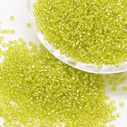Зелено-Желтый 6/0 прозрачные стеклянные круглые бисер, класс А, серебряная линия, зеленый желтый, 3.6~4.0 мм, отверстия : 1.2 mm, около 5000 шт / фунт