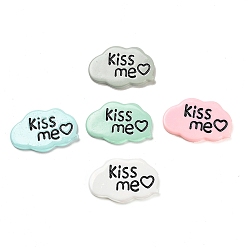 Mixed Color Opaque Resin Cabochons, Cloud with Word Kiss Me, Mixed Color, 26.5x40.5x4.5mm