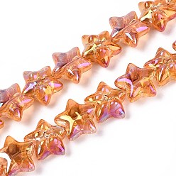 Коралловый Стеклянные бусины с гальваническим покрытием , звезда и бантом, коралл, 13.5~14x14~15x7.5~8.5 мм, отверстие : 0.8~0.9 мм, около 49~50 шт / нитка, 23.62~24.02 дюйм (60~61 см)