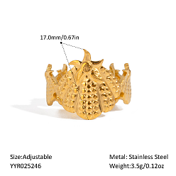 Настоящее золото 18K Кольца-манжеты из нержавеющей стали с морской тематикой, форма морской звезды/ракушки, реальный 18 k позолоченный, 17 мм, внутренний диаметр: регулируемый