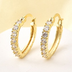 Настоящее золото 18K Овальные серьги-кольца из латуни с микропаве из прозрачных кубических цирконий, без свинца и без кадмия, долговечный, стойки покрытие, реальный 18 k позолоченный, 20.5x18.5x3 мм
