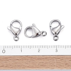 Stainless Steel Color 304 Stainless Steel Lobster Claw Clasps, Parrot Trigger Clasps, Manual Polishing, Stainless Steel Color, 13x8x4mm, Hole: 1.5mm