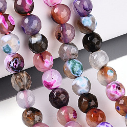 (52) Непрозрачная лаванда Нити окрашенных и нагретых натуральных агатовых бус с огненным кракелюром, круглые, граненые, разноцветные, 7.5~8.5 мм, отверстие : 0.8~1.2 мм, около 47~48 шт / нитка, 13.78~14.96 дюйм (35~38 см)