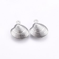 Stainless Steel Color Non-Tarnish 304 Stainless Steel Charms, Shell, Stainless Steel Color, 14x13.5x4mm, Hole: 1mm
