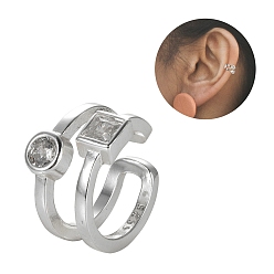 Platino 925 pendientes de plata esterlina, Aretes versátiles con incrustaciones de circonita cúbica simple de doble capa para mujer, Platino, 12.8x12 mm, 8 mm de diámetro interior