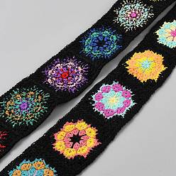 Black Polyester Embroider Ribbon, for Garment Accessories, Gift Decoration, Black, 2 inch(50mm), about 10.00 Yards(9.14m)/pc