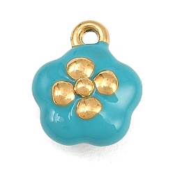 Turquesa Oscura 304 colgantes de esmalte de acero inoxidable, encantos de la flor, revestimiento de iones (ip), real 18 k chapado en oro, turquesa oscuro, 13x10.5x6.5 mm, agujero: 1.2 mm