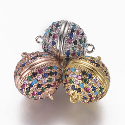 (52) Непрозрачная лаванда Магнитные застежки из латуни с цирконием и микропаве с петлями, круглые, красочный, разноцветные, 18x14.5 мм, отверстие : 1.4 мм