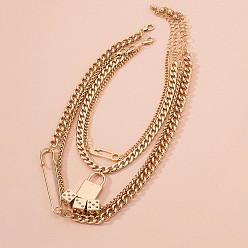 Золотой Кулон из сплава с замком, английская булавка, цепочка для игральных костей, многослойные ожерелья, золотые, 14.96 дюйм (38 см) ~ 17.72 дюйм (45 см), 4 шт / комплект