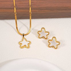 Звезда 304 комплекты из ожерелий и серег-гвоздиков из нержавеющей стали, золотые, звезда, ожерелья: 400 мм; серьга: 21x22мм