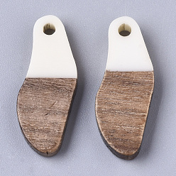 White Opaque Resin & Waxed Walnut Wood Pendants, Oval, White, 23x9x3mm, Hole: 1.8mm