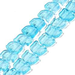 Deep Sky Blue Transparent Glass Beads Strands, Elephant, Deep Sky Blue, 10x12x3mm, Hole: 1mm, about 45~48pcs/strand, 14~14.5 inch(36~37cm)
