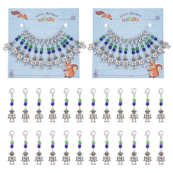 Античный Серебристый & Платиновый Подвесные маркеры петель в виде робота, Шармы из сплава и стеклянного бисера крючком с застежкой-лобстером, маркер с замком и кольцом с подвеской в виде винного бокала, старинное серебро и платина, 4.4 см, 12 шт / комплект, 2 комплектов / коробка