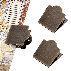 Antique Bronze 2Pcs Iron Sticky Note Clips, Office Supplies, Square, Antique Bronze, 45x45x22mm, Hole: 2.5mm