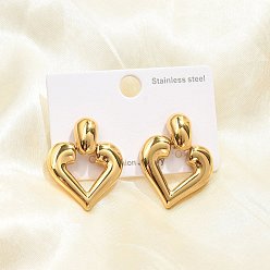 Сердце 304 из нержавеющей стали серьги, реальный 18 k позолоченный, сердце, 27x21 мм