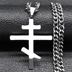 Нержавеющая Сталь Цвет 201 православный крест-подвеска из нержавеющей стали, витая цепочка, не тускнеет, цвет нержавеющей стали, 19.69 дюйм (50 см), Кулон : 46x35 мм