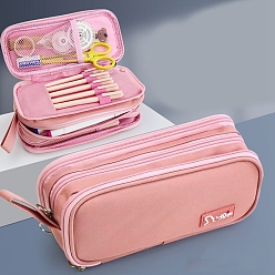 Pink Холщовая сумка для ручек для студента, Водонепроницаемые пеналы большого объема на молнии, модная портативная многофункциональная сумка для хранения канцелярских принадлежностей, розовые, 220x110x85 мм