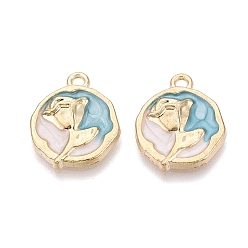 (52) Непрозрачная лаванда Подвески из эмали и сплава, плоские круглые и цветочные подвески, золотой свет, разноцветные, 19x16x3 мм, отверстие : 1.8 мм