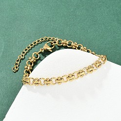 Плоский Круглый 304 женские браслеты-цепочки со звеньями из нержавеющей стали, вакуумное покрытие pvd, реальный 22 k позолоченный, плоско-круглые, 6-3/4 дюйм (17.3 см)