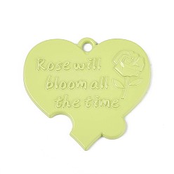 Зелено-Желтый Спрей окрашены сплава большие кулоны, сердце с розой и словом, без кадмия, без никеля и без свинца, зеленый желтый, 46x50x3 мм, отверстие : 4 мм