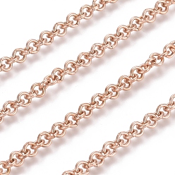Розовое Золото Ионное покрытие (ip) 304 роликовая цепь из нержавеющей стали, отрыгивающая цепь, с катушкой, несварные, розовое золото , Коннекторы : 3.5x0.8 мм, около 32.8 футов (10 м) / рулон
