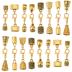 Antique Golden 32Pcs 8 Styles Alloy Cord Ends, with Lobster Claw Clasps, Mixed Shapes, Antique Golden, 35~45mm, 4pcs/style