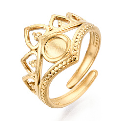 Настоящее золото 18K Заводная головка 304 манжетное кольцо из нержавеющей стали, установка круглого кольца, ионное покрытие (ip), реальный 18 k позолоченный, лоток : 4 мм, 14.1 мм, размер США 6 3/4 (17.1 мм)