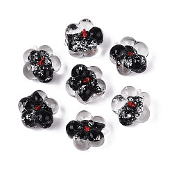 Черный Ручная серебряная фольга стеклянные бусины Lampwork, цветок, чёрные, 13~15x14~15x7~9 мм, отверстие : 1~2 мм