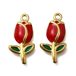 Настоящее золото 18K 304 нержавеющей стальной эмали подвески, цветок, ионное покрытие (ip), реальный 18 k позолоченный, 22.5x11.5x3 мм, отверстие : 1.6 мм