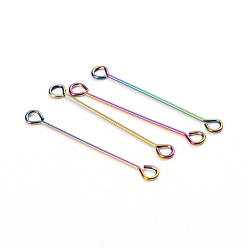 Rainbow Color Ионное покрытие (ip) 304 рым-штифты из нержавеющей стали, двухсторонние наглазники, Радуга цветов, 26.5x0.6 мм, отверстие : 1.5 мм