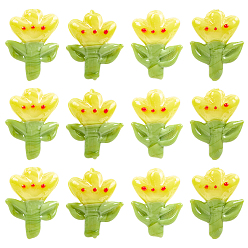 Желтый 12 бусины лэмпворк ручной работы, тюльпан, желтые, 21.5~22.5x18~18.5x7 мм, отверстие : 1.5 мм