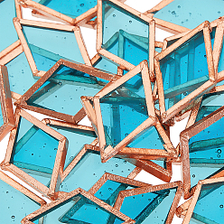 Темно-Голубой 30шт. цветная стеклянная мозаичная плитка, с краем из латуни из розового золота, для мозаичной настенной живописи, турецкие светильники, ромб, глубокое синее небо, 24.5~25x14.5~15x3 мм