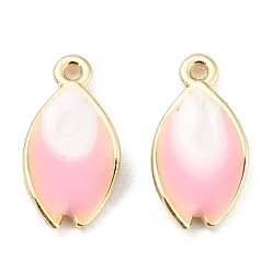 Pink Alloy Enamel Pendants, for DIY Accessories, Two Tone, Petal, Light Gold, Lead Free & Cadmium Free, Pink, 16x8x2mm, Hole: 1.2mm