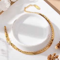 Золотой 304 многожильный браслет из нержавеющей стали, двухслойные овальные браслеты из бисера и цепочек в елочку для женщин, золотые, 6-5/8 дюйм (16.7 см)