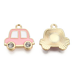 Pink Подвески из эмали и сплава, с кристально горный хрусталь, золотой свет, автомобиль, розовые, 16.5x17.5x3 мм, отверстие : 1.6 мм