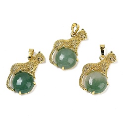 Зеленый Авантюрин Натуральный зеленый авантюриновый шар с латунными подвесками в форме леопарда, стойки покрытие, без кадмия и без свинца, долговечный, 35x22x6.5 мм, отверстие : 7x3.5 мм