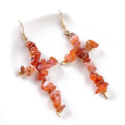 Carnelian Natural Carnelian  Dangle Earring, Cross, 65x35mm