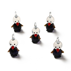 Bleu Nuit Pendentifs au chalumeau faits à la main, charmes d'oiseaux, bleu minuit, 28~29x15~17x15~16mm, Trou: 2.5~3.5mm