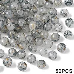 Бледно-бирюзовый Стеклянные бусины из имитации нефрита, круглые, золотой фольгой, бледные бирюзовая, 10 мм