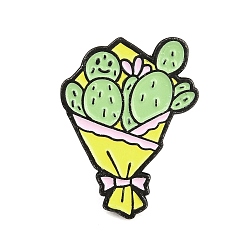 Цветок Булавки с эмалью кактуса, Черные металлические застежки для значков на лацкан для рюкзака или одежды, бледно-зеленый, букет цветов, 30x22.5 мм