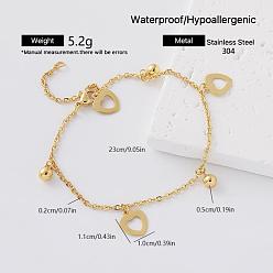 Heart Vintage 304 Stainless Steel Charm Bracelets for Women, Golden, Heart, 9.06 inch(23cm)