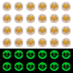Letter U 50G Luminous Transparent Acrylic Beads, Flat Round with Letter, Glow in the Dark, Golden Metal Enlaced, Letter U, 7x4mm, Hole: 1.8mm, about 370pcs/50g