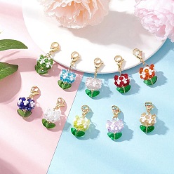 (52) Непрозрачная лаванда Стеклянные подвески в виде цветов, с 304 из нержавеющей стали Lobster Claw застежками, разноцветные, 40 мм