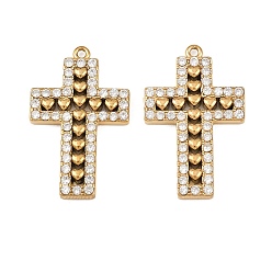 Настоящее золото 18K 304 микро нержавеющей стали прокладывать Цирконом подвески, крест прелести, ионное покрытие (ip), реальный 18 k позолоченный, 27x17x2.5 мм, отверстие : 1.2 мм